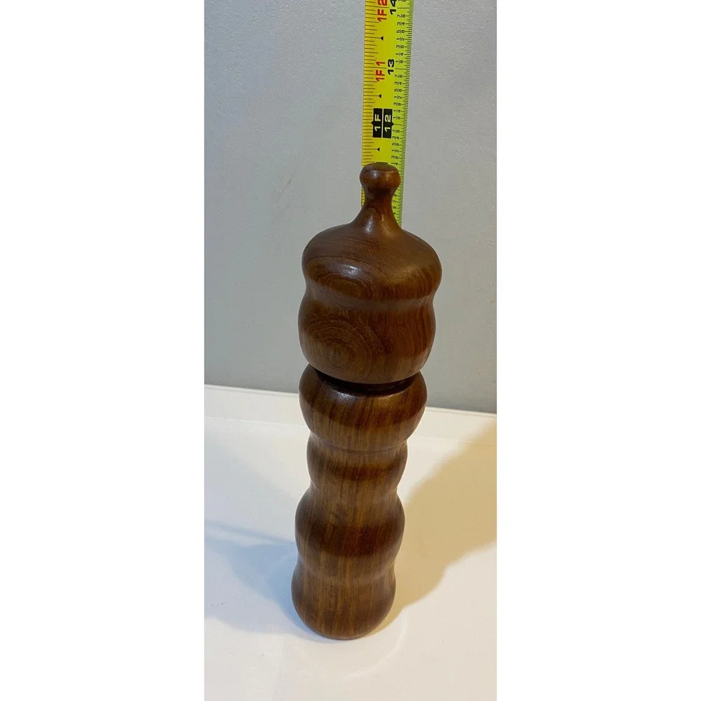 CrushGrind Wooden Pepper Mill Hand Turned Wavy Sculptural Grinder 11.5‎ Inch BRN
